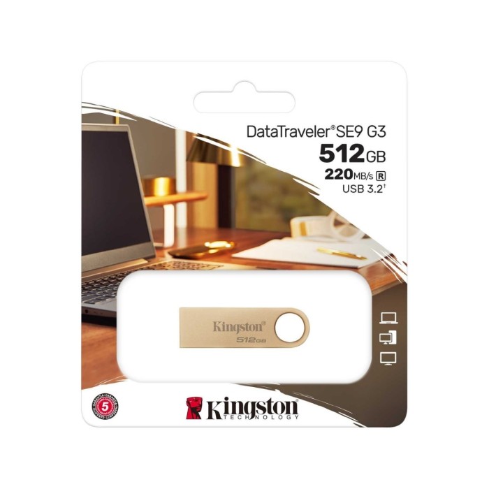Kingston DTSE9G3/512GB 512GB DataTraveler 220MB/s USB 3.2 Gen 1  Metal SE9 G3 Flash Bellek
