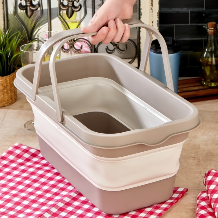 bigmate Portatif Katlanır Piknik Seti Krem 25Lt Silikon Sepetli Masalı Piknik Sepeti
