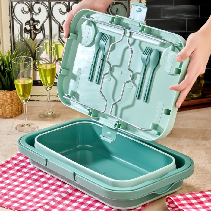 bigmate Portatif Katlanır Piknik Seti Yeşil 25Lt Silikon Sepetli Masalı Piknik Sepeti