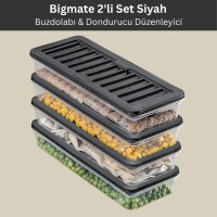 bigmate 2'li Şeffaf Saklama Kabı Siyah 2x1 Lt BGMT1115 Mikrodalga Buzdolabı ve Dondurucu Uyumlu Düzenleyici