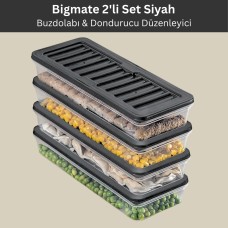 bigmate 2'li Şeffaf Saklama Kabı Siyah 2x1 Lt BGMT1115 Mikrodalga Buzdolabı ve Dondurucu Uyumlu Düzenleyici