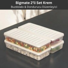 bigmate 2'li Şeffaf Saklama Kabı Krem 2x1 Lt BGMT1115 Mikrodalga Buzdolabı ve Dondurucu Uyumlu Düzenleyici