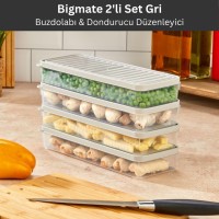 bigmate 2'li Şeffaf Saklama Kabı Gri 2x1 Lt BGMT1115 Mikrodalga Buzdolabı ve Dondurucu Uyumlu Düzenleyici