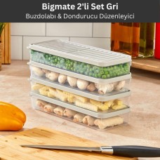 bigmate 2'li Şeffaf Saklama Kabı Gri 2x1 Lt BGMT1115 Mikrodalga Buzdolabı ve Dondurucu Uyumlu Düzenleyici