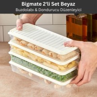 bigmate 2'li Şeffaf Saklama Kabı Beyaz 2x1 Lt BGMT1115 Mikrodalga Buzdolabı ve Dondurucu Uyumlu Düzenleyici