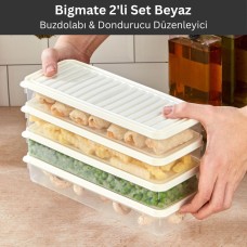 bigmate 2'li Şeffaf Saklama Kabı Beyaz 2x1 Lt BGMT1115 Mikrodalga Buzdolabı ve Dondurucu Uyumlu Düzenleyici