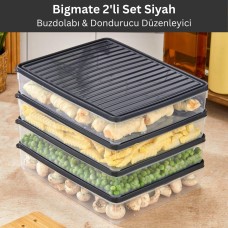 bigmate 2'li Şeffaf Saklama Kabı Siyah 2x2,5 Lt BGMT2225 Mikrodalga Buzdolabı ve Dondurucu Uyumlu Düzenleyici