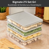 bigmate 2'li Şeffaf Saklama Kabı Gri 2x2,5 Lt BGMT2225 Mikrodalga Buzdolabı ve Dondurucu Uyumlu Düzenleyici