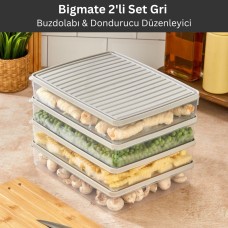 bigmate 2'li Şeffaf Saklama Kabı Gri 2x2,5 Lt BGMT2225 Mikrodalga Buzdolabı ve Dondurucu Uyumlu Düzenleyici