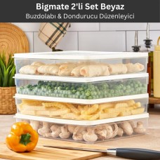 bigmate 2'li Şeffaf Saklama Kabı Beyaz 2x2,5 Lt BGMT2225 Mikrodalga Buzdolabı ve Dondurucu Uyumlu Düzenleyici