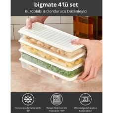 bigmate 4'lü Şeffaf Saklama Kabı Beyaz 4x1 Lt BGMT1515 Mikrodalga Buzdolabı ve Dondurucu Uyumlu Düzenleyici