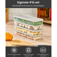bigmate 4'lü Şeffaf Saklama Kabı Gri 4x1 Lt BGMT1515 Mikrodalga Buzdolabı ve Dondurucu Uyumlu Düzenleyici