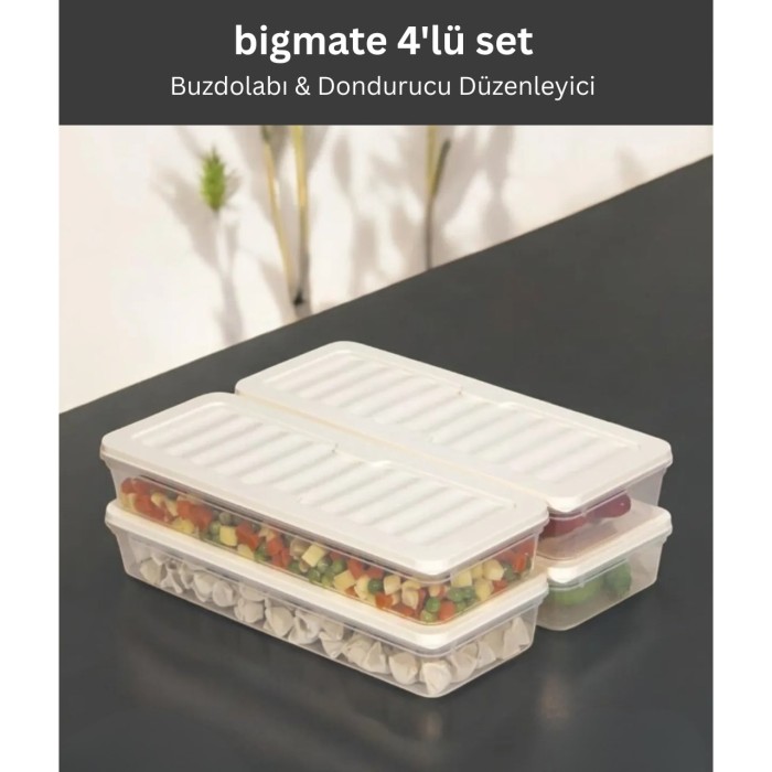 bigmate 4'lü Şeffaf Saklama Kabı Krem 4x1 Lt BGMT1515 Mikrodalga Buzdolabı ve Dondurucu Uyumlu Düzen