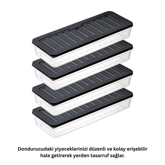 bigmate 4'lü Şeffaf Saklama Kabı Siyah 4x1 Lt BGMT1515 Mikrodalga Buzdolabı ve Dondurucu Uyumlu Düzenleyici
