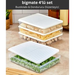 bigmate 4'lü Şeffaf Saklama Kabı Beyaz 4x2,5 Lt BGMT2525 Mikrodalga Buzdolabı ve Dondurucu Uyumlu Düzenleyici