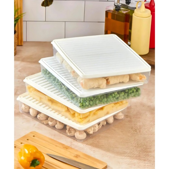 bigmate 4'lü Şeffaf Saklama Kabı Beyaz 4x2,5 Lt BGMT2525 Mikrodalga Buzdolabı ve Dondurucu Uyumlu Düzenleyici
