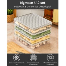 bigmate 4'lü Şeffaf Saklama Kabı Gri 4x2,5 Lt BGMT2525 Mikrodalga Buzdolabı ve Dondurucu Uyumlu Düze