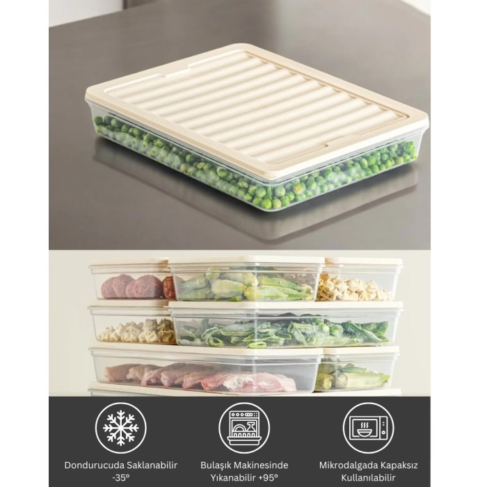 bigmate 4'lü Şeffaf Saklama Kabı Krem 4x2,5 Lt BGMT2525 Mikrodalga Buzdolabı ve Dondurucu Uyumlu Düzenleyici