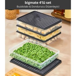 bigmate 4'lü Şeffaf Saklama Kabı Siyah 4x2,5 Lt BGMT2525 Mikrodalga Buzdolabı ve Dondurucu Uyumlu Dü