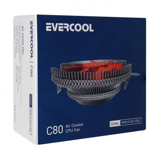 Evercool C80 37CFM 2600RPM 8cm Fan AM5/LGA1700 Uyumlu Hava Soğutmalı Cpu Fan