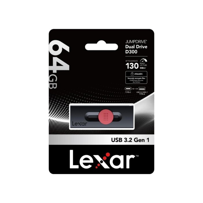 Lexar 64GB LJDD300064G-BNBNG DUAL TYPE-C AND TYPE-A USB 3.2 130MB/S Siyah Kırmızı Usb Bellek