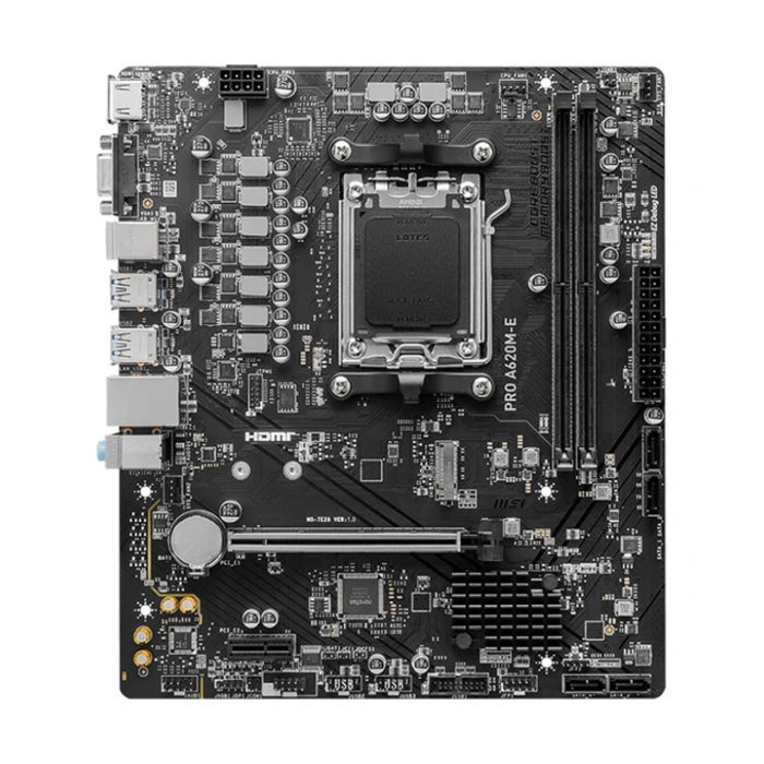 MSI PRO A620M-E AM5 DDR5 6800(OC) Ses Glan HDMI/VGA Sata3 Usb3.2 mATX Anakart