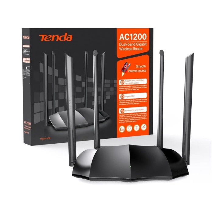 Tenda AC8 1200Mbps 4 Portlu Router 4 Anten Router